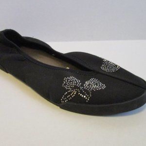 *New York Transit Black Fabric Slippers Glitter Floral Design